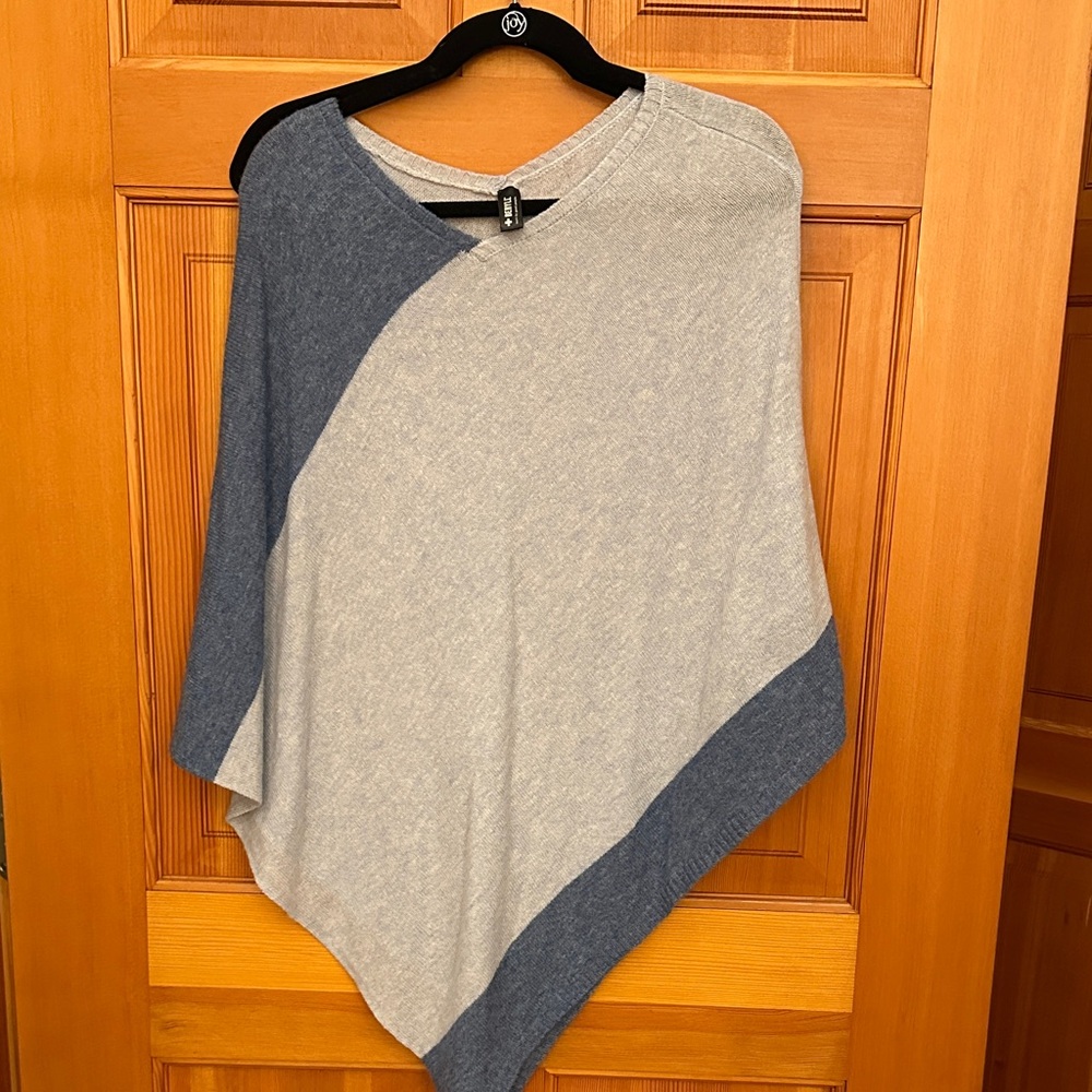 Two-Tone Blue Women's Cashmere Poncho Sweater